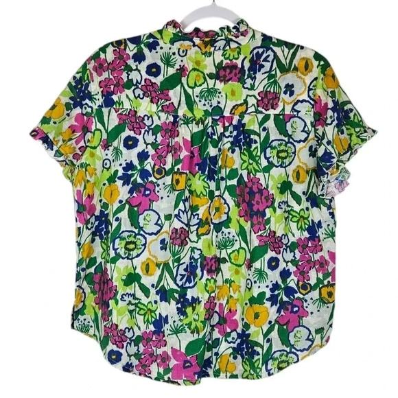 Elliott Lauren colorful floral linen blend pullover office career top M - Picture 2 of 9